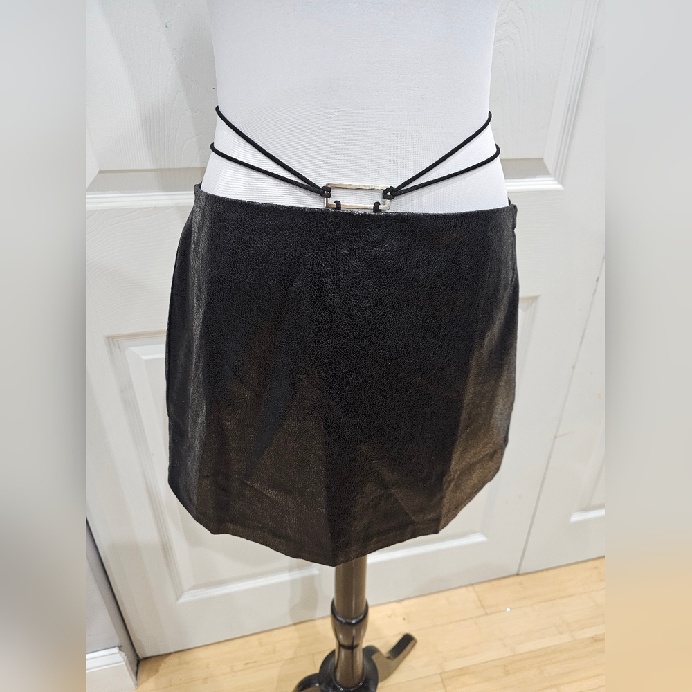 Dolls Kill Kiki Riki Strappy Soft Black Faux Leather Mini Skirt S NWT